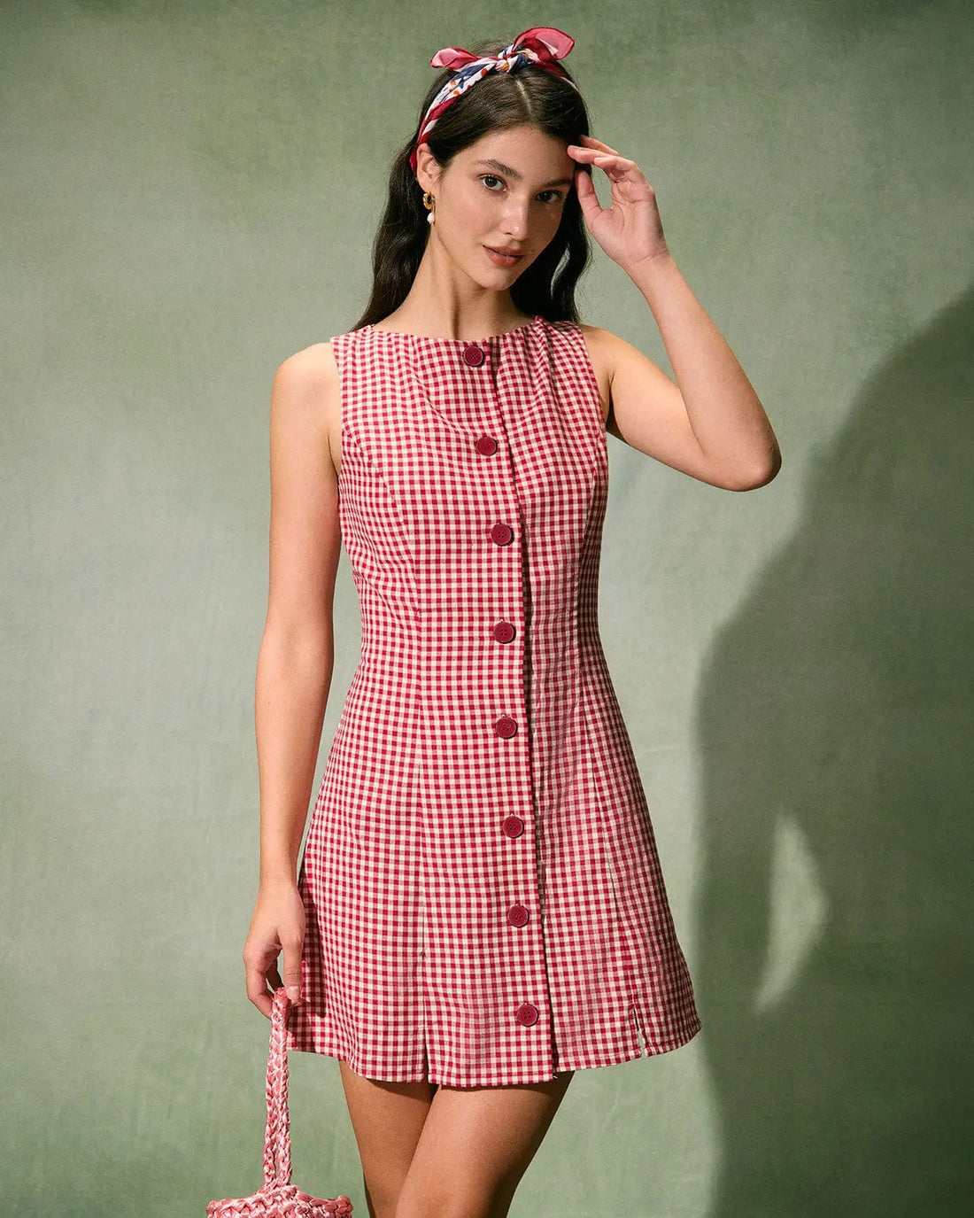 Robe Mini Rouge à Carreaux – Sans Manches, Coton Léger et Boutonnage Vintage MAX FOR ME