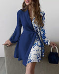 Robe portefeuille femme bleu foncé ceinture nouée chic MAX FOR ME