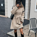 Robe pull en tricot à manches longues coupe ample avec ceinture style automne hiver - MAX FOR ME Beige / S MAX for ME