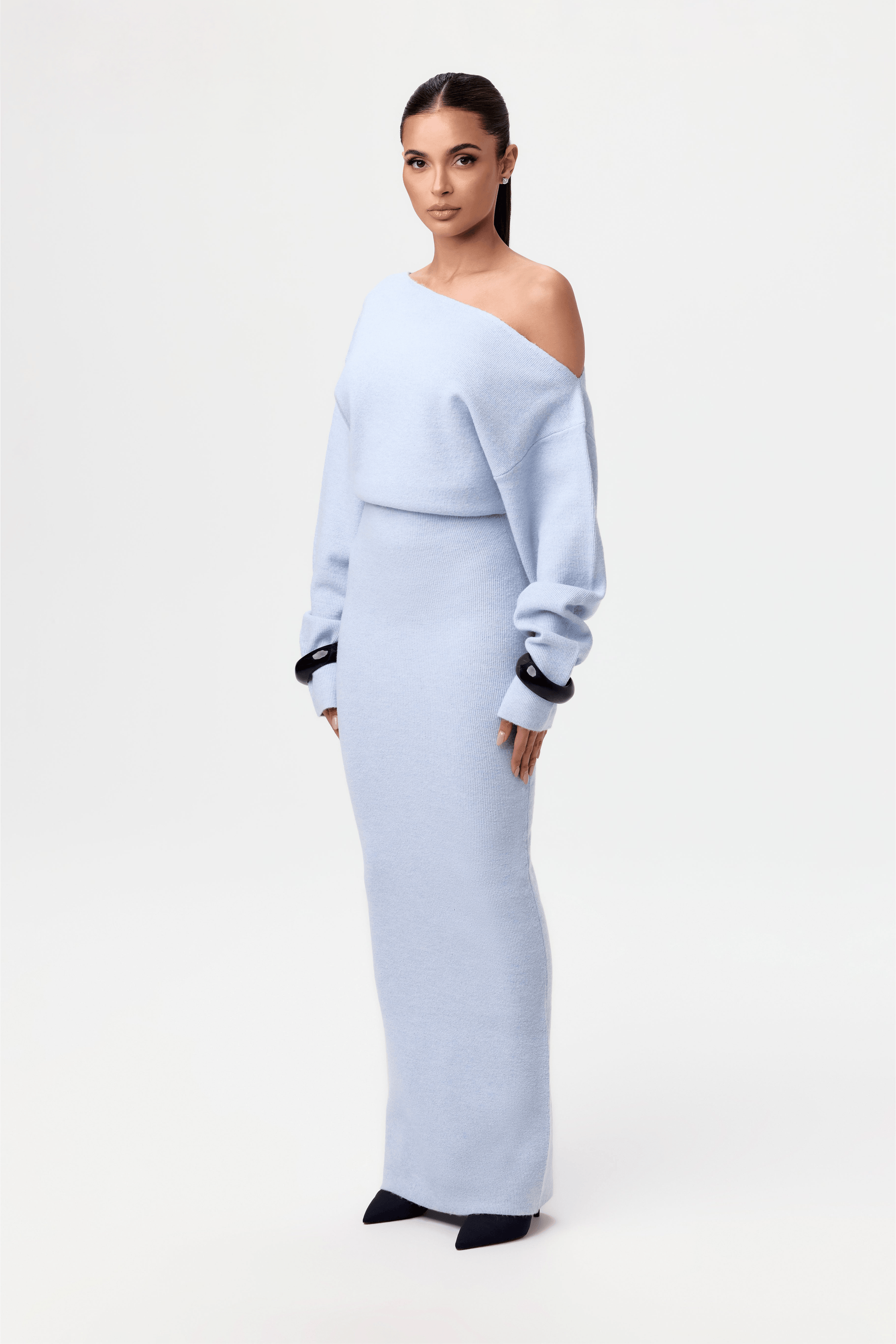 Robe Pull Femme Epaule dénudée Bleu clair / S MAX FOR ME