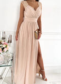 Robes de soirée longue - Manche en dentelle - Mode estivale Beige / S MAX for ME