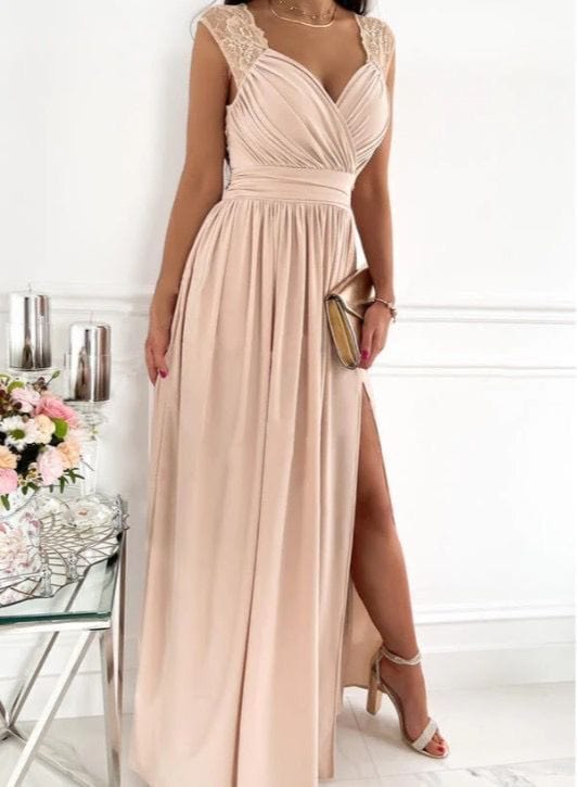 Robes de soirée longue - Manche en dentelle - Mode estivale Beige / S MAX for ME