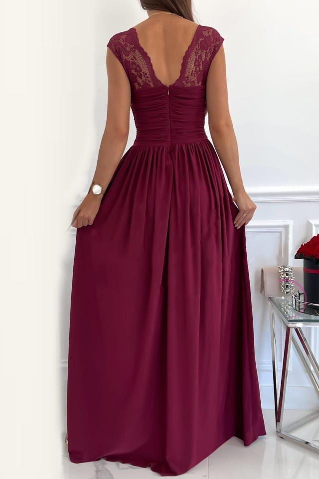 Robes de soirée longue - Manche en dentelle - Mode estivale Bordeaux / S MAX for ME