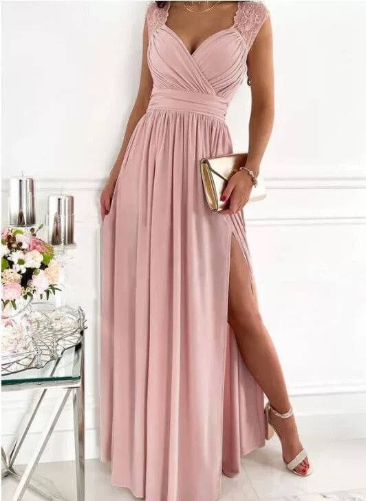 Robes de soirée longue - Manche en dentelle - Mode estivale Rose / S MAX for ME
