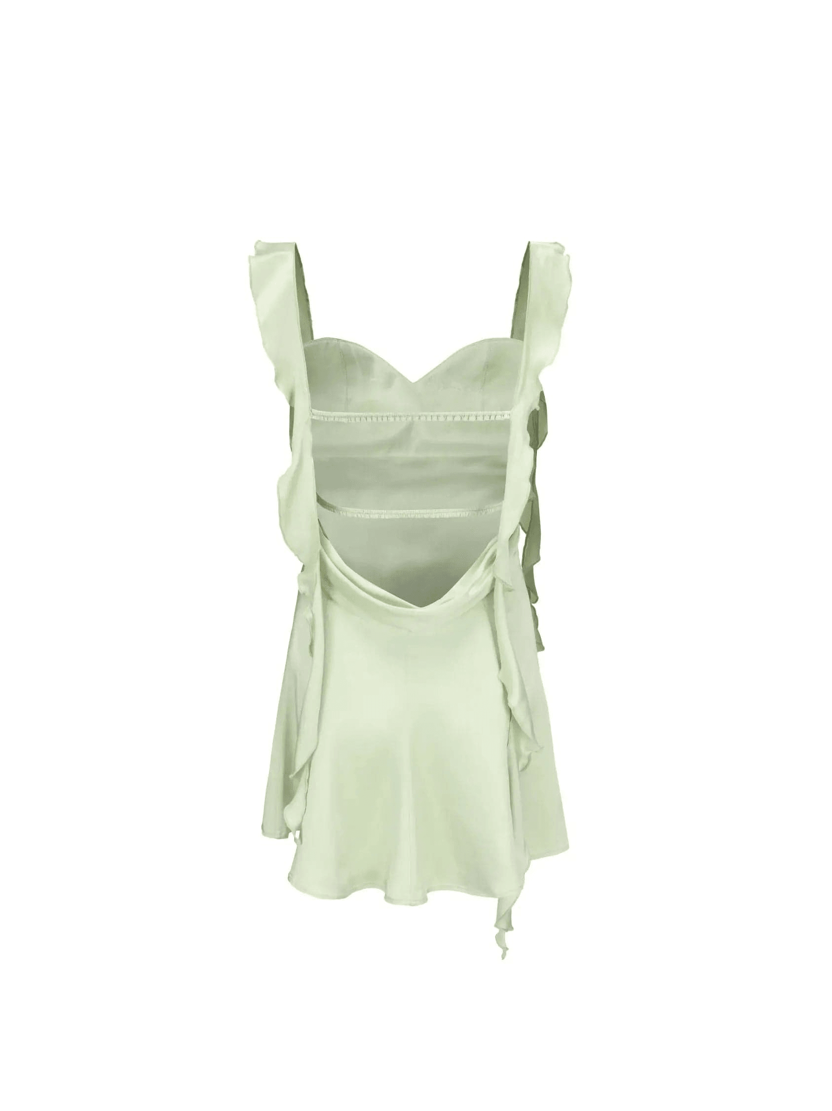 Robe Lina Vert clair – Sensualité satinée avec dos nu et traîne romantique 