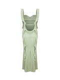 Robe Lina Vert clair – Sensualité satinée avec dos nu et traîne romantique 
