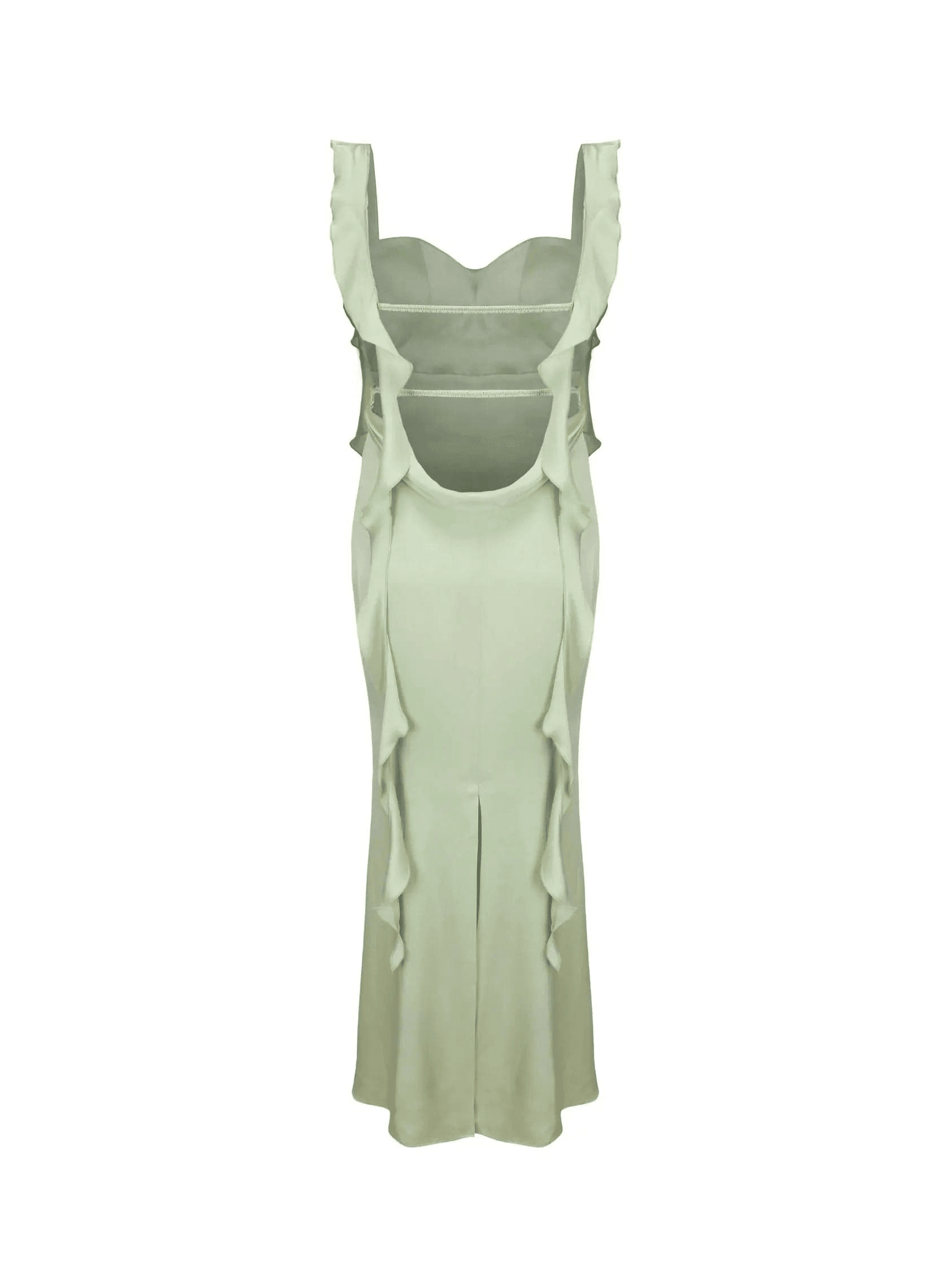Robe Lina Vert clair – Sensualité satinée avec dos nu et traîne romantique 