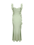 Robe Lina Vert clair – Sensualité satinée avec dos nu et traîne romantique 