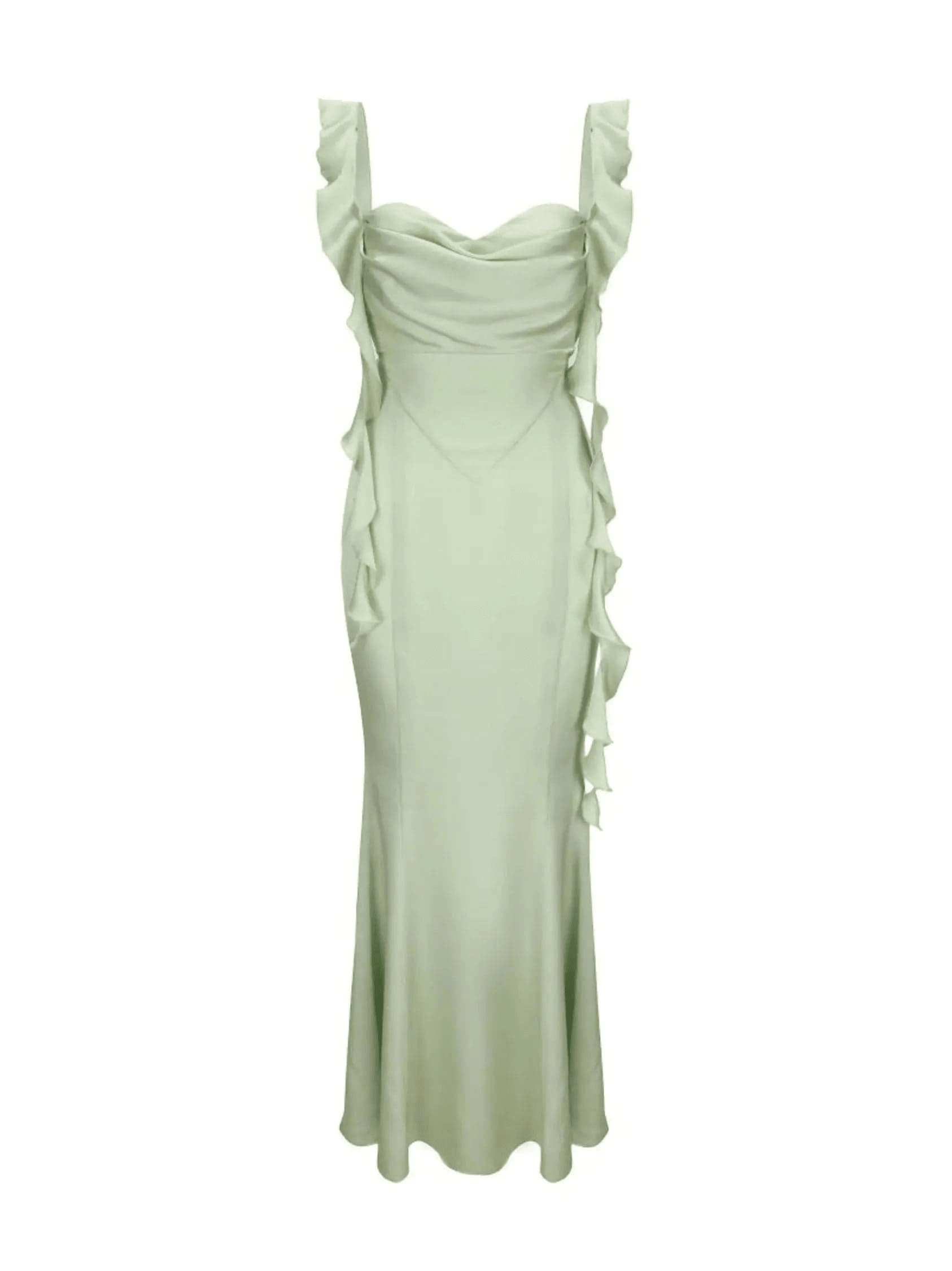 Robe Lina Vert clair – Sensualité satinée avec dos nu et traîne romantique 
