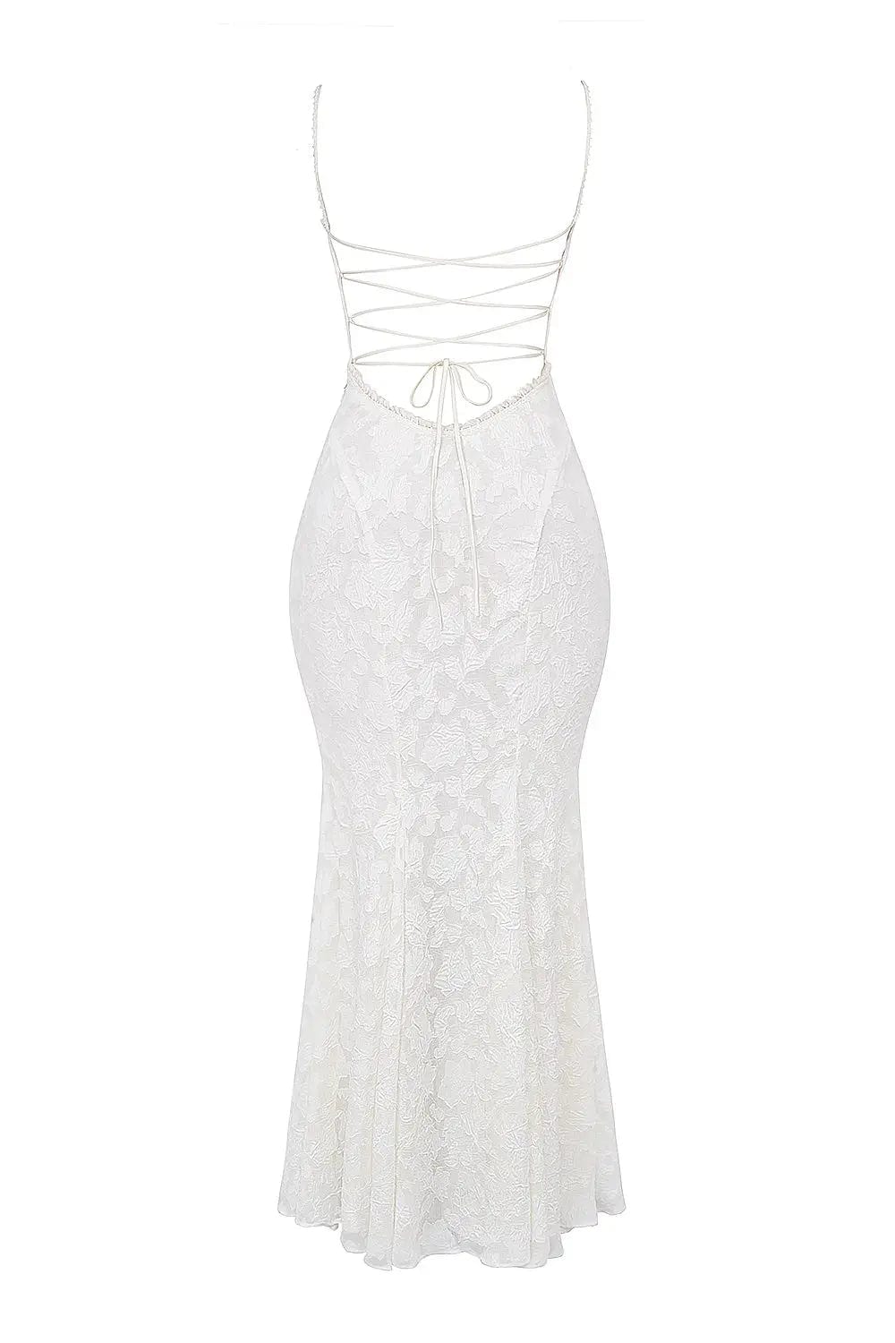 MAX for ME robes Robe longue Adriana en dentelle semi-transparente avec dos ouvert