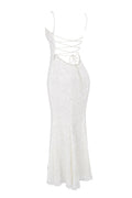 MAX for ME robes Robe longue Adriana en dentelle semi-transparente avec dos ouvert