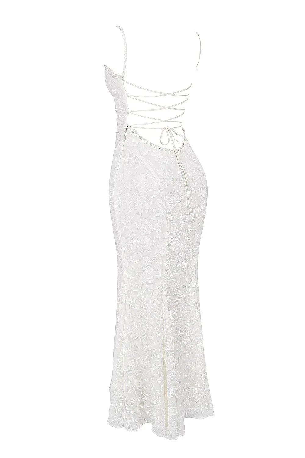 MAX for ME robes Robe longue Adriana en dentelle semi-transparente avec dos ouvert