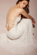 MAX for ME robes Robe longue Adriana en dentelle semi-transparente avec dos ouvert