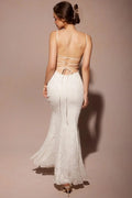 MAX for ME robes Robe longue Adriana en dentelle semi-transparente avec dos ouvert