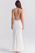 MAX for ME robes Robe longue Adriana en dentelle semi-transparente avec dos ouvert