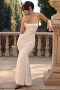 MAX for ME robes Robe longue Adriana en dentelle semi-transparente avec dos ouvert