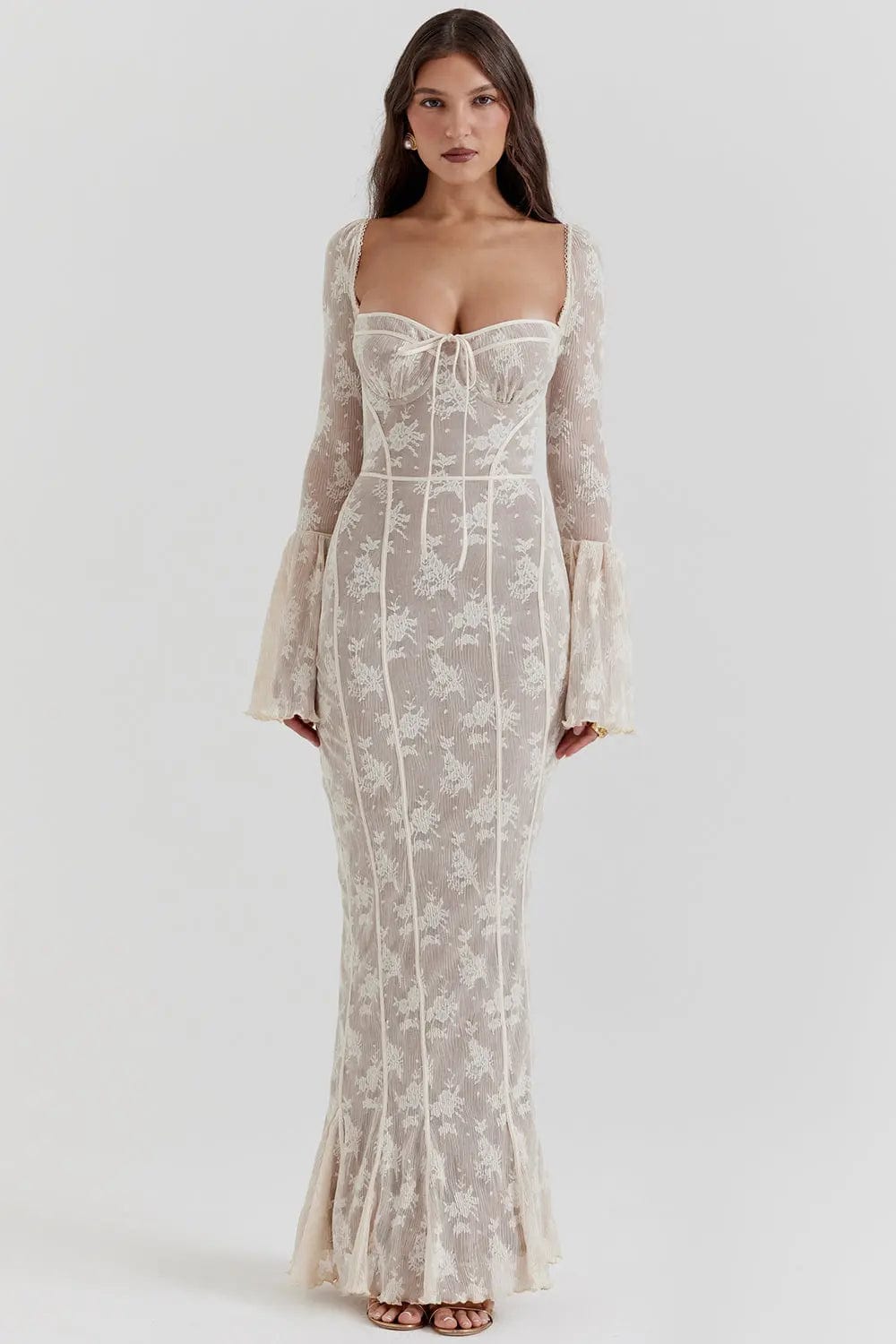 MAX for ME robes Robe longue Amara en dentelle à pois avec corsage structuré