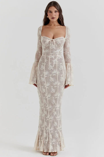MAX for ME robes Robe longue Amara en dentelle à pois avec corsage structuré