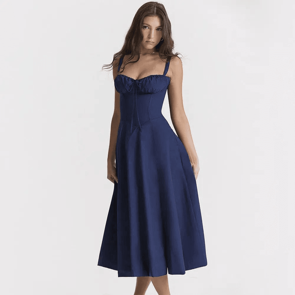 Robe longue avec corset Amaya – Élégance en coton et féminité affirmée 