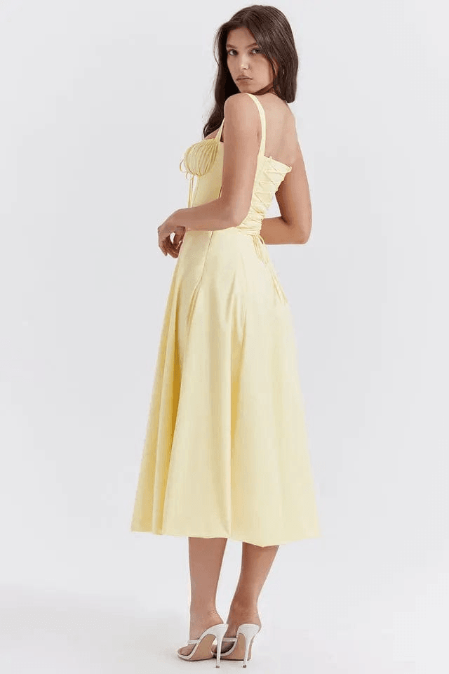 Robe longue avec corset Amaya – Élégance en coton et féminité affirmée 