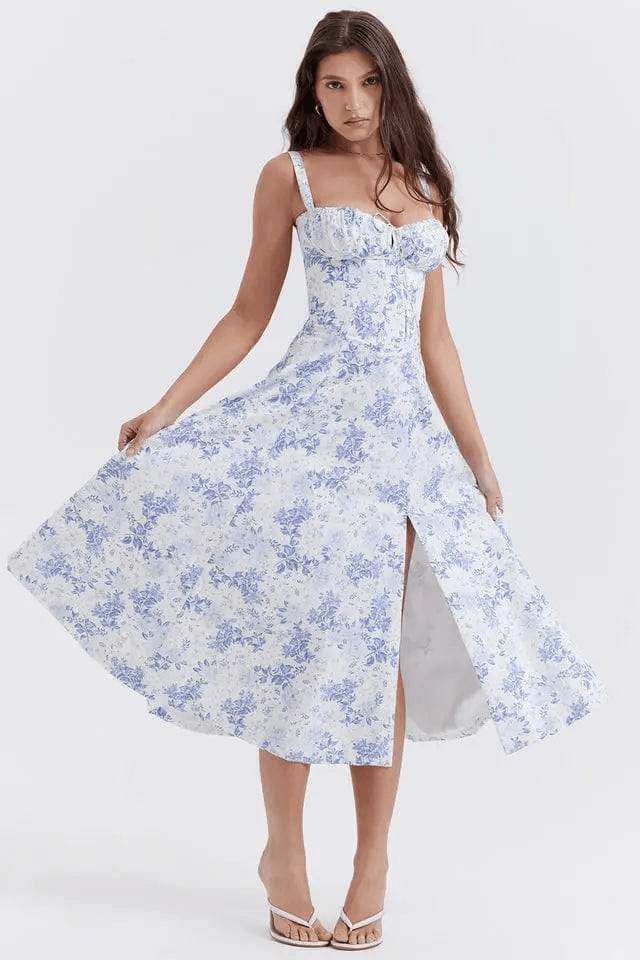 Robe longue avec corset Amaya – Élégance en coton et féminité affirmée 