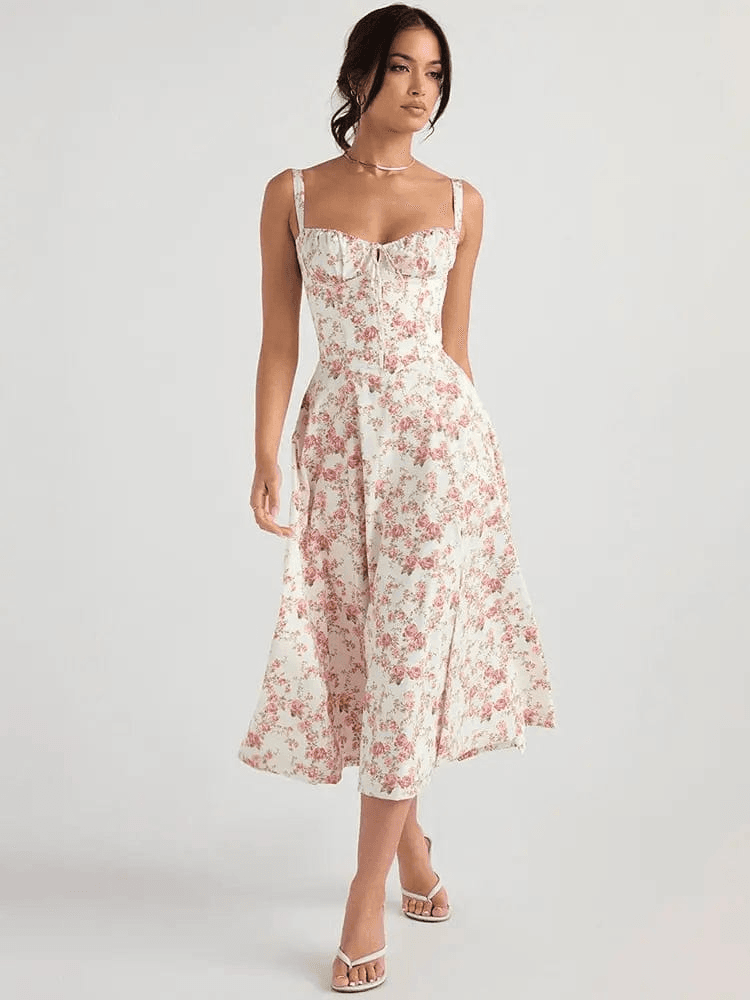 Robe longue avec corset Amaya – Élégance en coton et féminité affirmée 