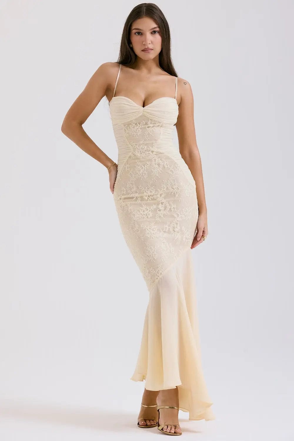 MAX for ME robes Robe longue Delphine en dentelle et chiffon