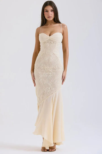 MAX for ME robes Robe longue Delphine en dentelle et chiffon