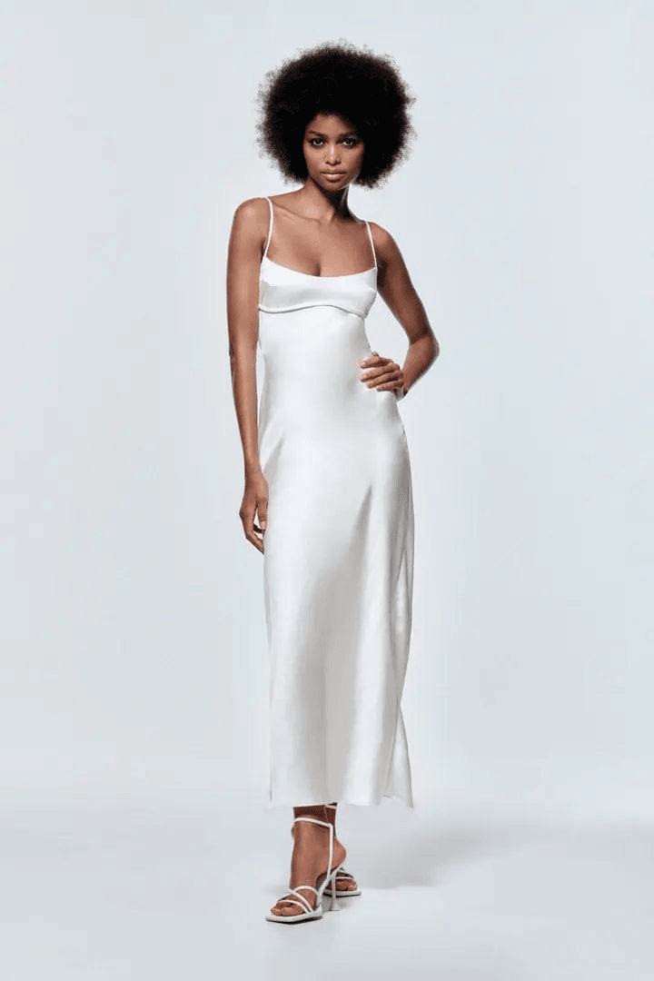 Robe longue Éloïse en satin duchesse 