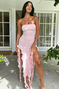 MAX for ME robes Rose / S Robe longue Léa en georgette – fluidité sensuelle et détails raffinés