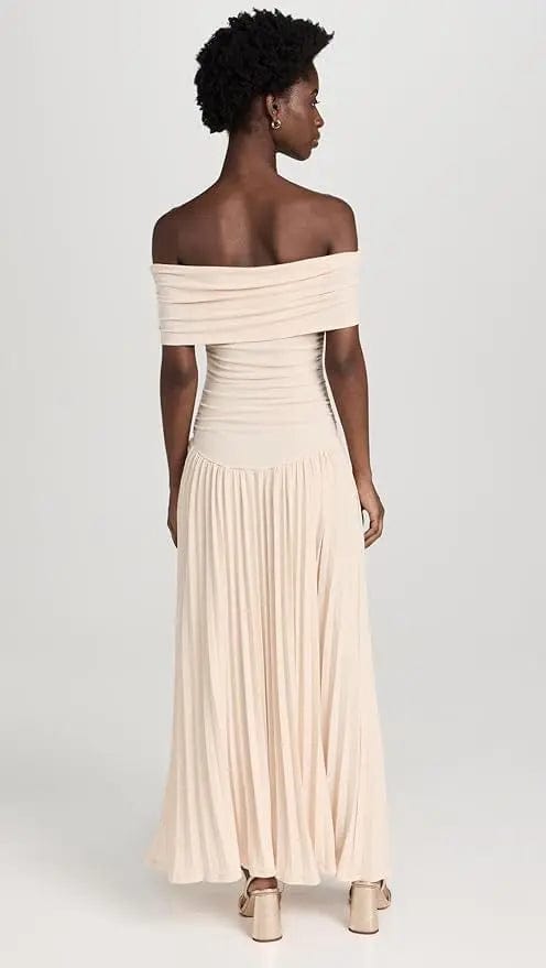 MAX for ME robes Robe longue Mila avec coupe épaules dénudées et maille ajourée
