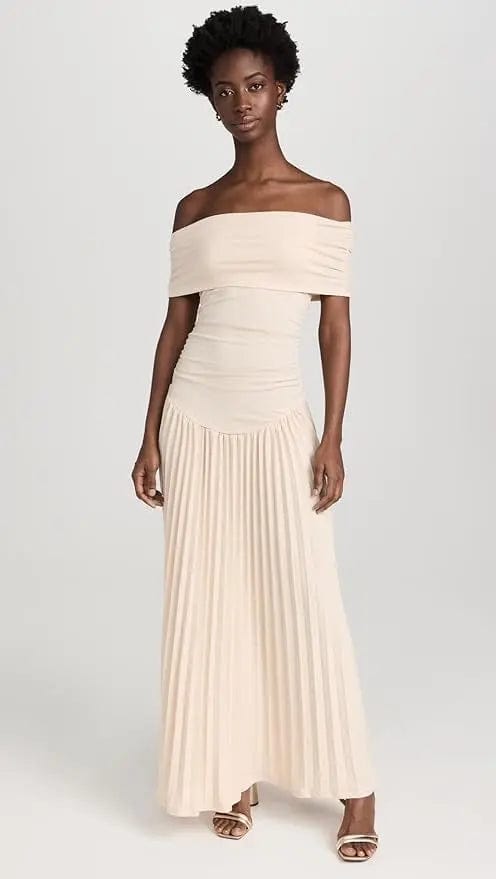 MAX for ME robes Robe longue Mila avec coupe épaules dénudées et maille ajourée