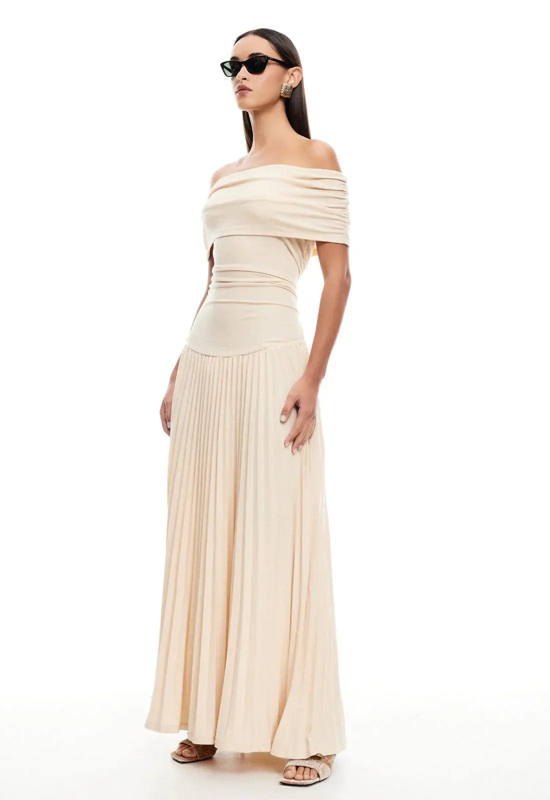 MAX for ME robes Robe longue Mila avec coupe épaules dénudées et maille ajourée
