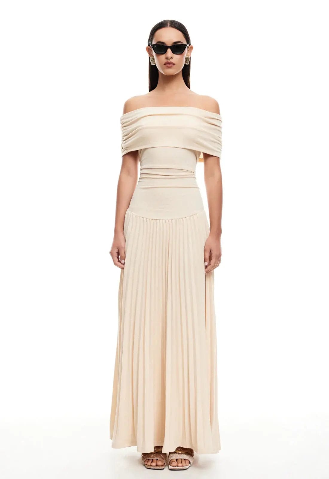 MAX for ME robes Robe longue Mila avec coupe épaules dénudées et maille ajourée