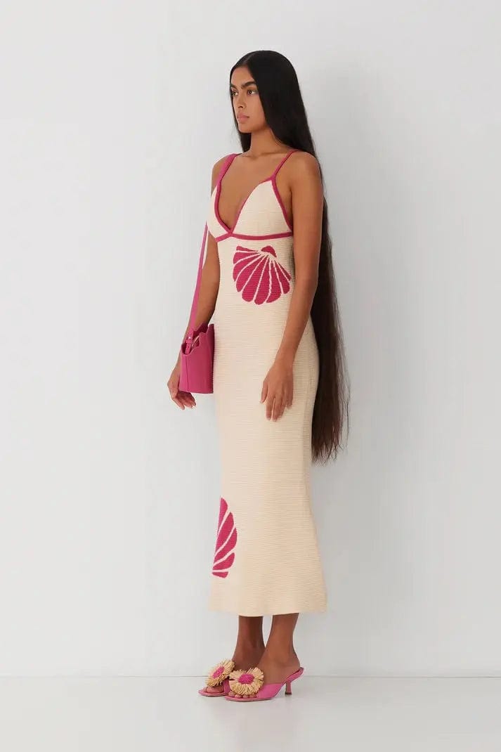 MAX for ME robes Robe longue Noa en maille pointelle avec motif coquillage