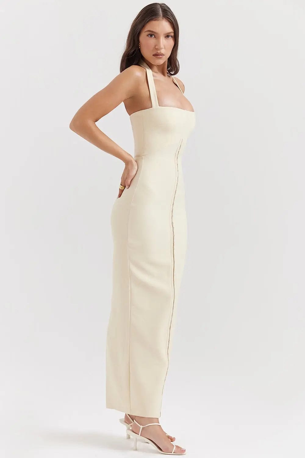 MAX for ME robes Robe longue Stella en crêpe stretch avec dos ouvert et corset