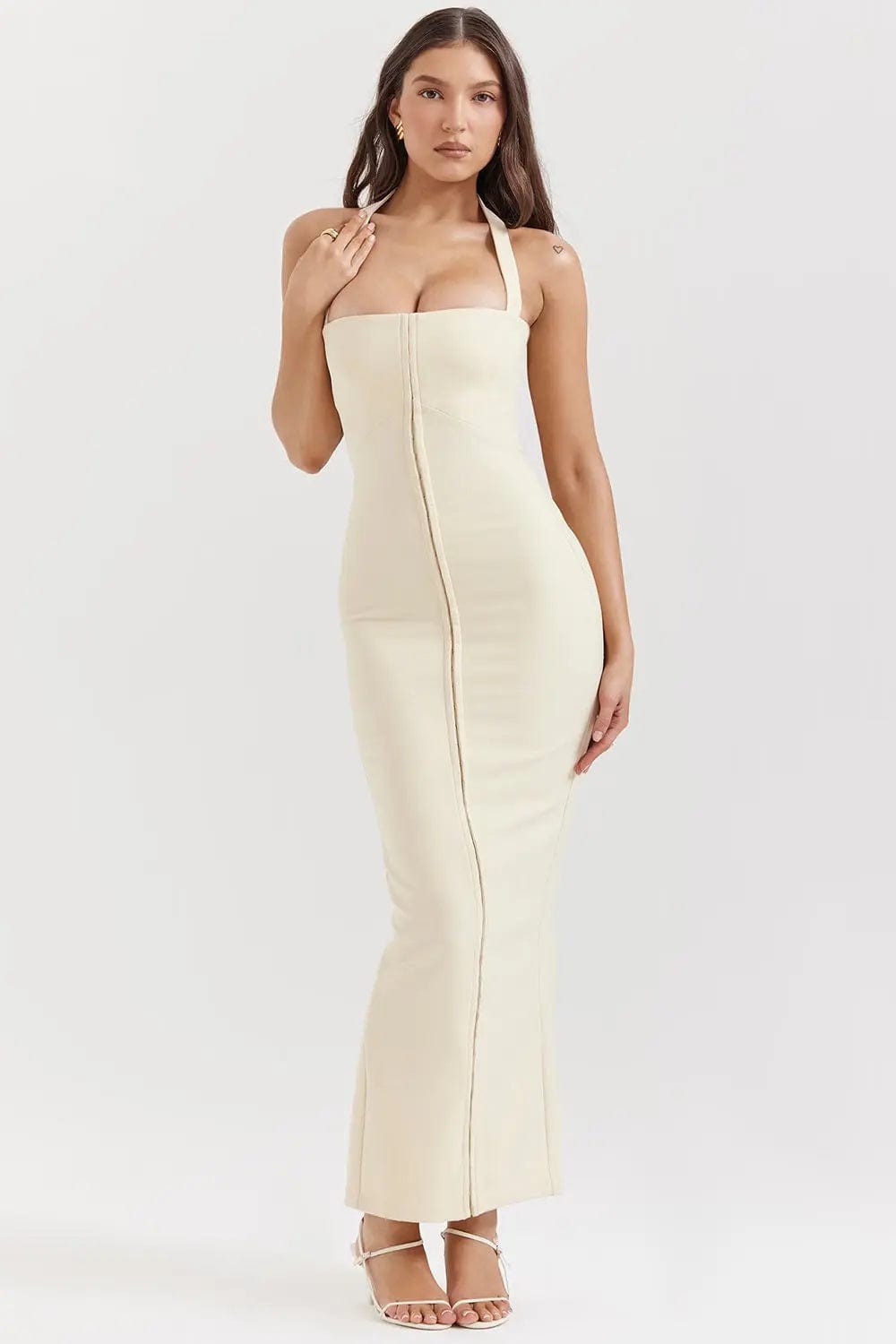 MAX for ME robes Robe longue Stella en crêpe stretch avec dos ouvert et corset