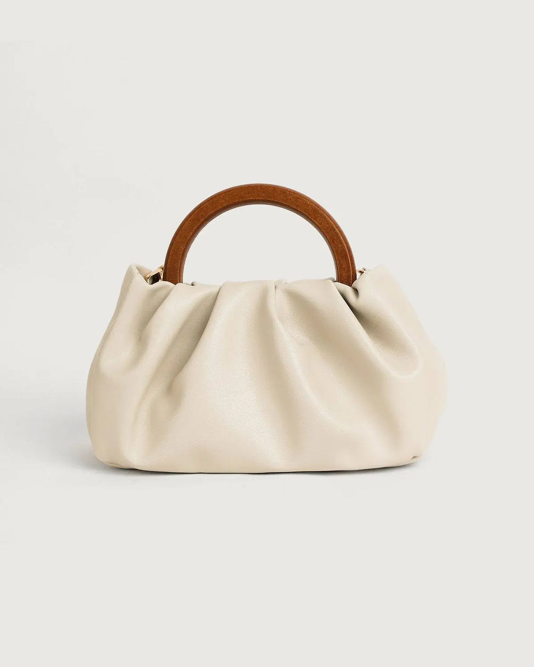 Sac à Main Ruché Solide - Poignée Ronde en Bois et Silhouette Élégante Beige Foncé MAX FOR ME