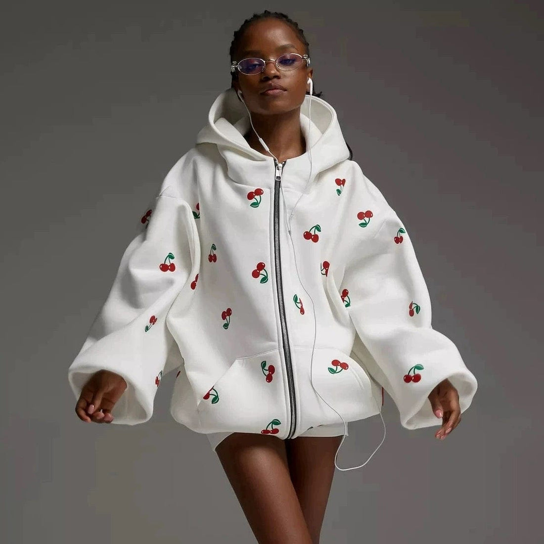 Sweat capuche oversize femme hoodie imprimé cerises - look moderne garanti - MAX FOR ME MAX for ME