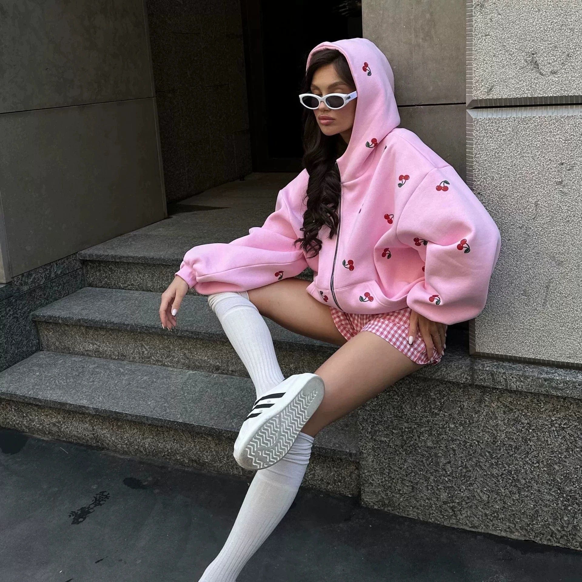 Sweat capuche oversize femme hoodie imprimé cerises - look moderne garanti - MAX FOR ME MAX for ME