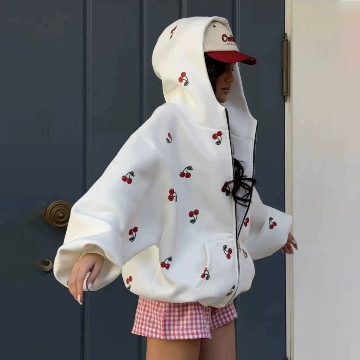 Sweat capuche oversize femme hoodie imprimé cerises - look moderne garanti - MAX FOR ME MAX for ME