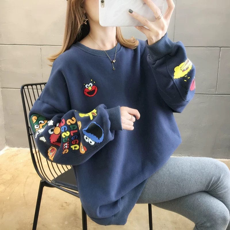 Sweat-shirt oversize brodé - un style fun et confortable - MAX FOR ME Bleu-gris brumeux / S MAX for ME