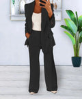 Tailleur pantalon sur mesure pour femme : blazer droit et pantalon large taille haute Noir / S MAX FOR ME