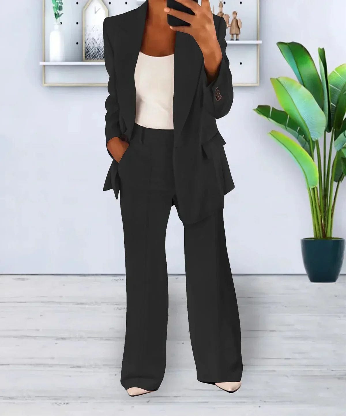 Tailleur pantalon sur mesure pour femme : blazer droit et pantalon large taille haute Noir / S MAX FOR ME