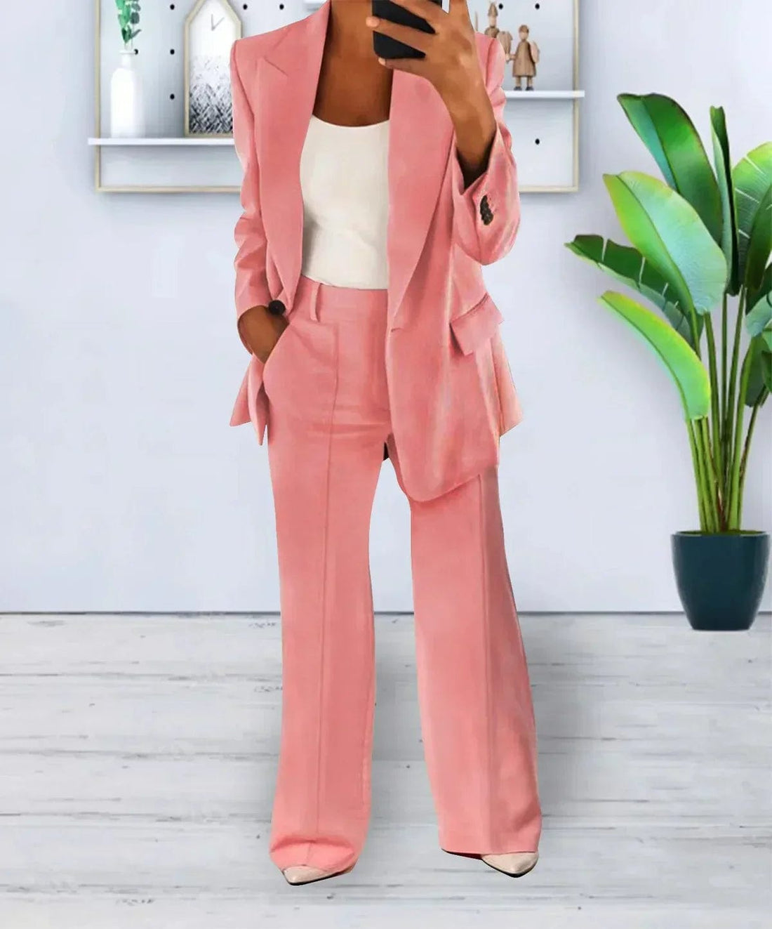 Tailleur pantalon sur mesure pour femme : blazer droit et pantalon large taille haute Bleu clair / S MAX FOR ME
