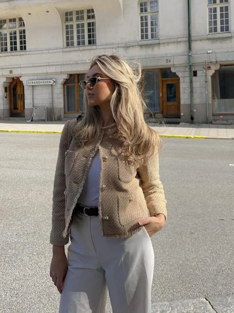 Veste courte en tweed - l'élégance parisienne intemporelle - MAX FOR ME Beige / XS MAX FOR ME