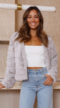 Veste courte pour femme – Fausse fourrure – Matelassé – Devant ouvert – Coupe structurée – Texture pelucheuse Gris / S MAX FOR ME