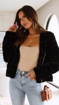 Veste courte pour femme – Fausse fourrure – Matelassé – Devant ouvert – Coupe structurée – Texture pelucheuse Noir / S MAX FOR ME
