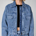 Veste en jean pour femme – Coupe oversize – Longueur courte – Fermeture éclair sur le devant – Poches utilitaires Haut bleu / S MAX FOR ME