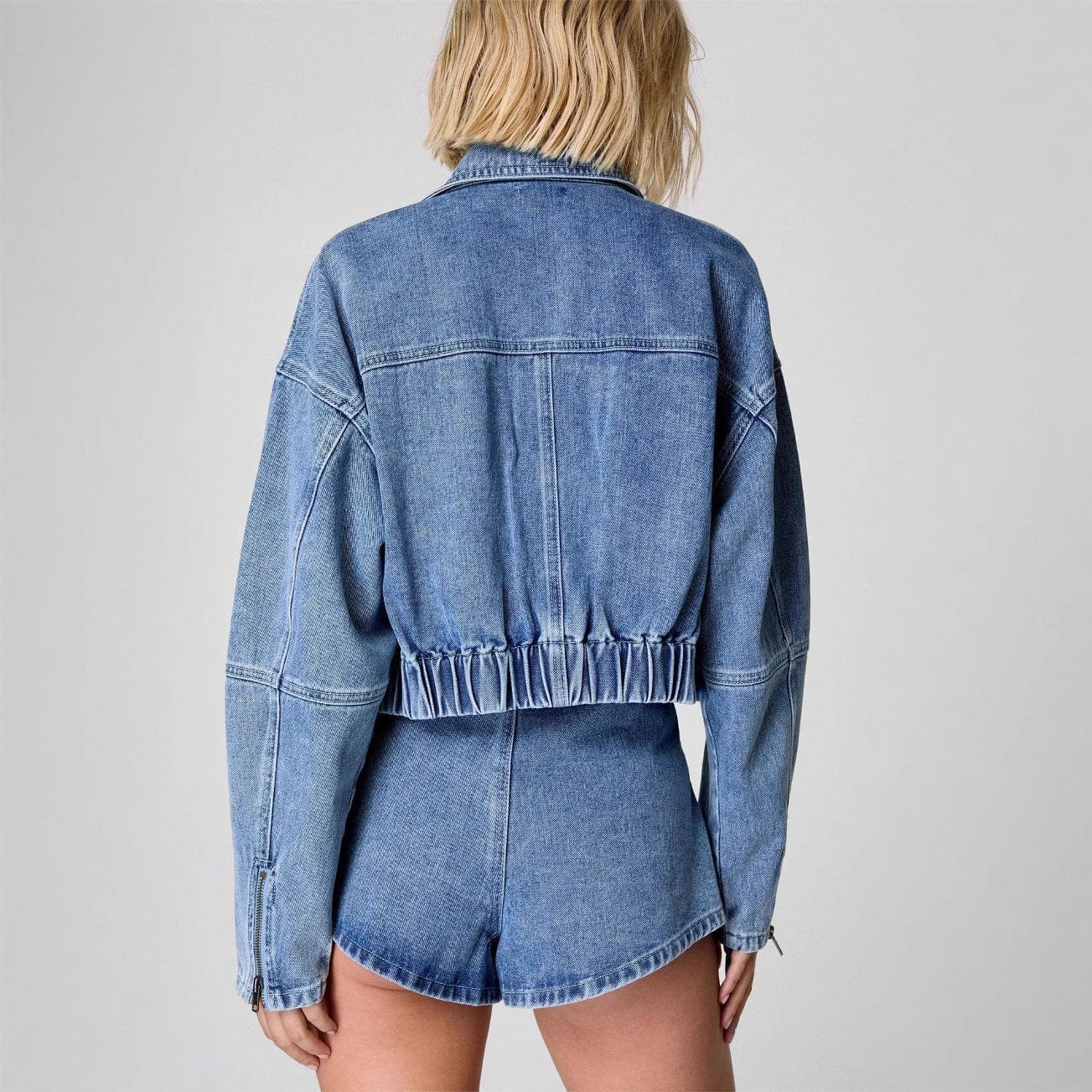 Veste en jean pour femme – Coupe oversize – Longueur courte – Fermeture éclair sur le devant – Poches utilitaires MAX FOR ME
